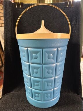 Lustro Ware Vintage 60s MCM Blue Quilted Ice Bucket with Cream Lid